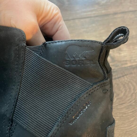 Sorel Emelie Black Chelsea Low Heel Bootie Waterproof Leather Women's Size 8 - Picture 5 of 7